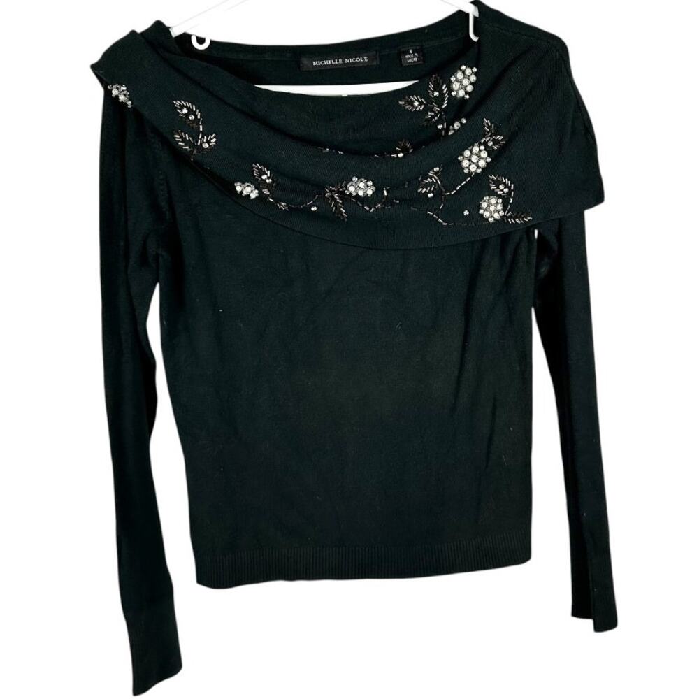 Michelle Nicole Black Embellished Long Sleeve Sweater Size Small